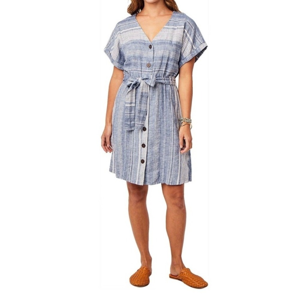 Carve Designs Willow Blue Coastal Stripe Linen Blend Button Front Tie Sz XL